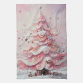 Whimsical Impressionistische Kerstboom Roze Theedoek (Verticaal)