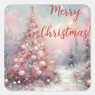 Whimsical Impressionistische Kerstboom Vierkante Sticker