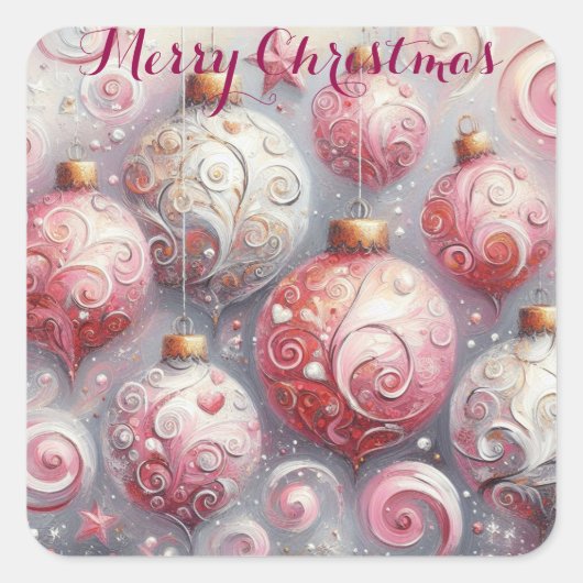 Whimsical Impressionistische Kerstversieringen Roz Vierkante Sticker (Voorkant)