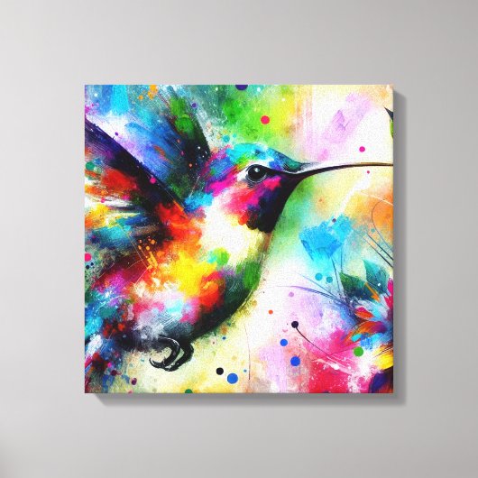 Whimsical Impressionistische Kleurrijke Kolibrie Canvas Afdruk (Voorkant)