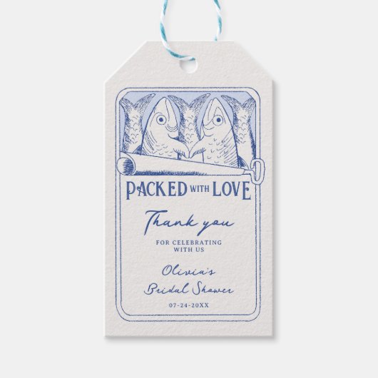 Whimsical Ingeblikte Sardines Vrijgezellenfeest Da Cadeaulabel (Voorkant)