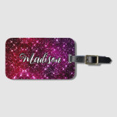 Whimsical iridescent roze Glitter monogram Bagagelabel (Voorkant (horizontaal))