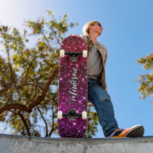 Whimsical iridescent roze Glitter monogram Skateboard