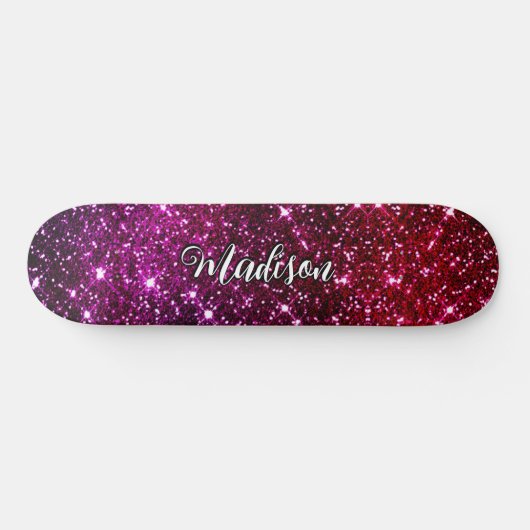 Whimsical iridescent roze Glitter monogram Skateboard (Horizontaal)