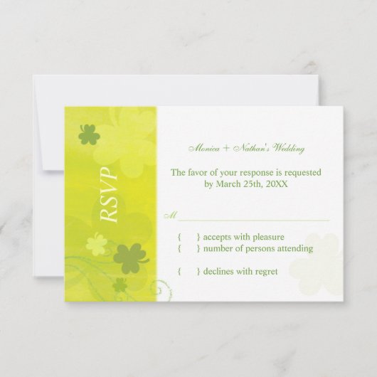 Whimsical Irish Green Shamrocks mariage RSVP (Devant)