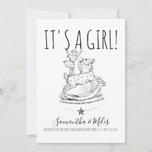 Whimsical is een Girl Birth Announcement White