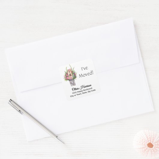 Whimsical I've Moved, Pink 1.5-in Address Sticker (Enveloppe)