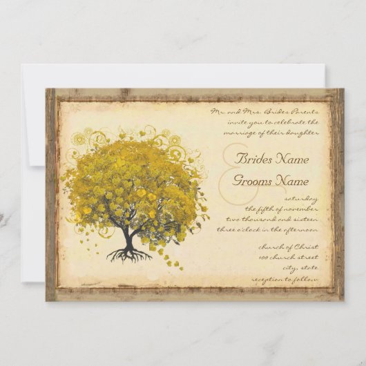 Whimsical Jaune Heart Tree Faire-part de mariage (Devant)