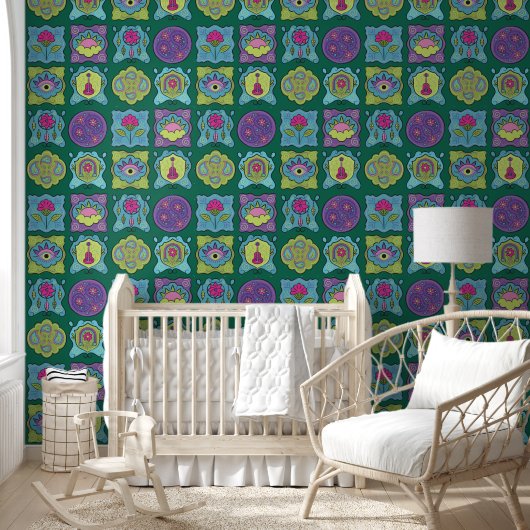 Whimsical Jewel Tones Hand getrokken Boho Donker G Behang (Kinderen)