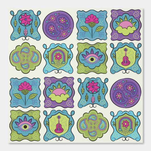 Whimsical Jewel Tones Hand getrokken Boho Lijst Cr Behang (Voorkant)