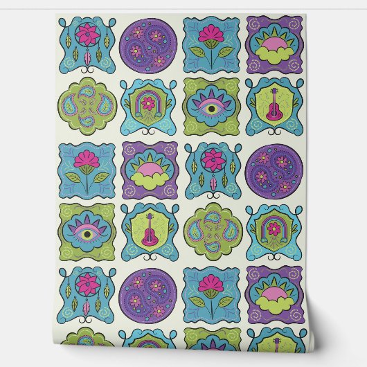 Whimsical Jewel Tones Hand getrokken Boho Lijst Cr Behang (Afrollen)