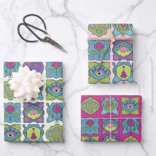 Whimsical Jewel Tones Hand getrokken Boho Lijsten Inpakpapier Vel
