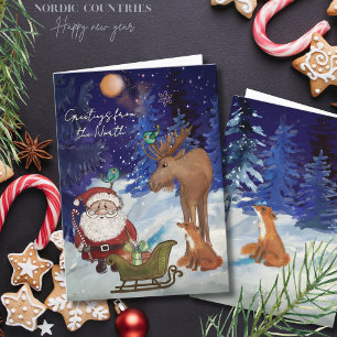 Whimsical Julenisse,Noordse Eland & Vos Winter Feestdagen Kaart