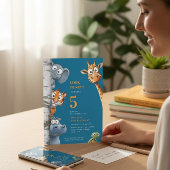 Whimsical Jungle Animals Blue Birthday Invitation