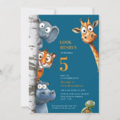 Whimsical Jungle Animals Blue Birthday Invitation (Devant)