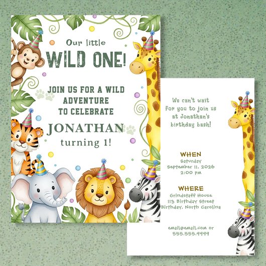 Whimsical Jungle Safari Animal Birthday Invitation