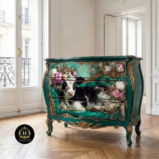 Whimsical Kalf op Emerald Sofa Decoupage Tissuepapier