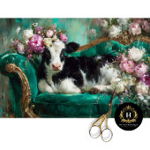 Whimsical Kalf op Emerald Sofa Decoupage Tissuepapier