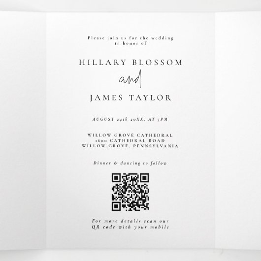 Whimsical kalligrafie Elegante bruiloft Drieluik Uitnodiging (Binnenkant midden)