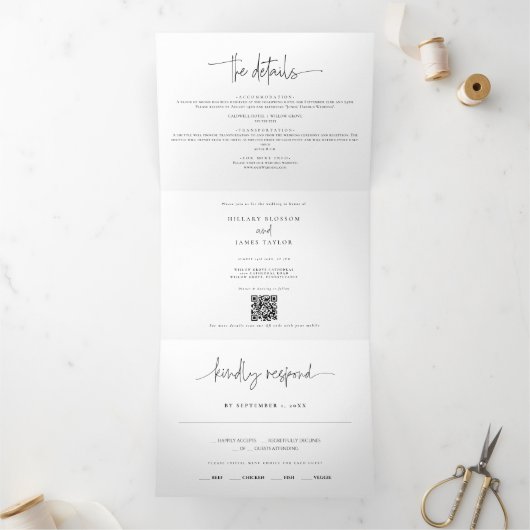Whimsical kalligrafie Elegante bruiloft Drieluik Uitnodiging (Binnen)