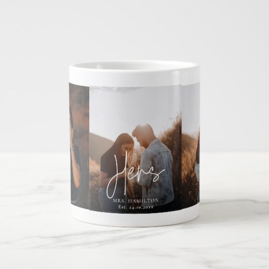 Whimsical kalligrafie haar bruiloft foto cadeau Mo Extra Grote Beker (Voorkant)