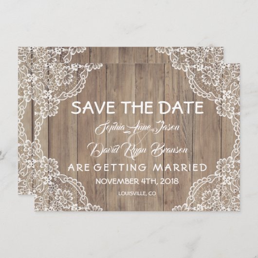 Whimsical Kanten Oude Schuur Bruiloft Save The Date (Voorkant / Achterkant)