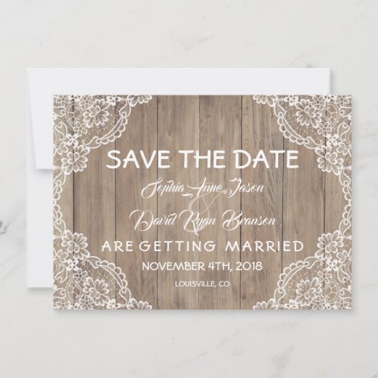 Whimsical Kanten Oude Schuur Bruiloft Save The Date (Voorkant)