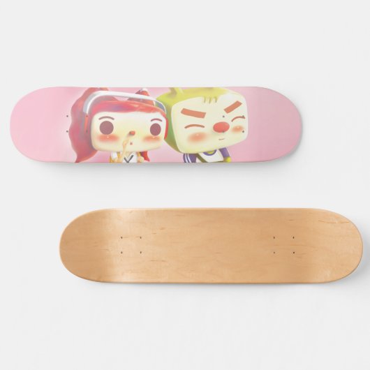 Whimsical Karakters met Kat Skateboard (Horizontaal)