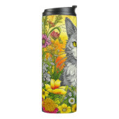 Whimsical Kat en Bloemen Thermosbeker (Gedraaid links)