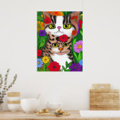 Whimsical Kat en Kitten Folk Art Kleurrijk Poster (Keuken)