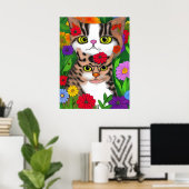 Whimsical Kat en Kitten Folk Art Kleurrijk Poster (Thuiskantoor)
