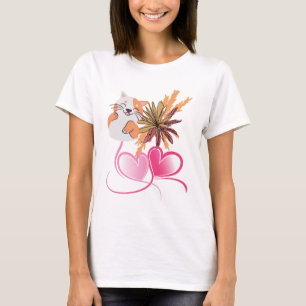 Whimsical Kat Moeder Roze Harten & Wilde Bloem Flo T-shirt