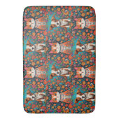 Whimsical Katten en Hond met Folk Art Bloemen Badmat (Voorkant Verticaal)