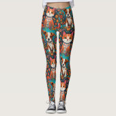 Whimsical Katten en Hond met Folk Art Bloemen Leggings (Voorkant)