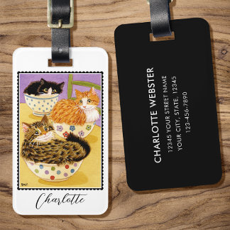 Whimsical Katten in Kommen Aangepaste Naam Bagagelabel