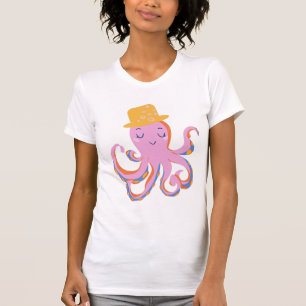 Whimsical Kawaii Cartoon Style Dansend Octopus Art T-shirt