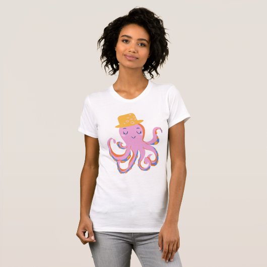 Whimsical Kawaii Cartoon Style Dansend Octopus Art T-shirt (Voorkant volledig)