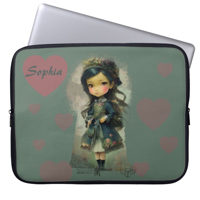Whimsical Kawaii Fairy Tale Girl Laptop Sleeve (Voorkant)