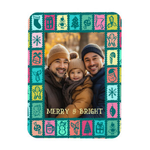 Whimsical Kerst Grid Schattig Aangepaste Foto Magneet