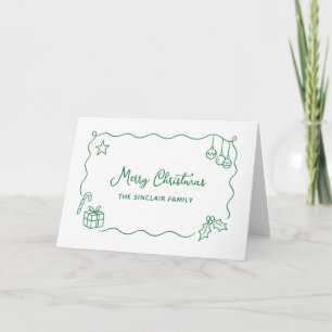 Whimsical Kerst Hand Getekende Krabbel Minimalisti Feestdagen Kaart