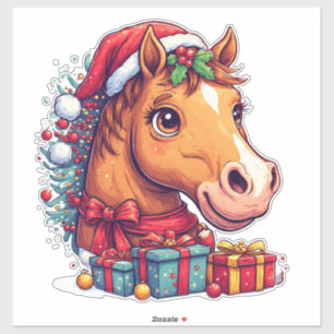 Whimsical Kerst Paard Portret Sticker
