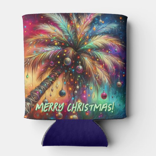 Whimsical Kerst Palmboom Tropisch Strand Levendig Blikjeskoeler (Achterkant)