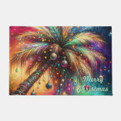Whimsical Kerst Palmboom Tropisch Strand Levendig Deurmat (Voorkant)