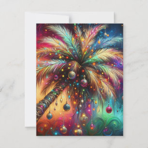 Whimsical Kerst Palmboom Tropisch Strand Levendig Feestdagenkaart