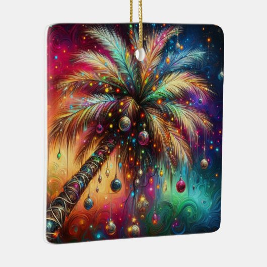 Whimsical Kerst Palmboom Tropisch Strand Levendig Keramisch Ornament (Rechts)