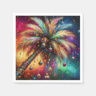 Whimsical Kerst Palmboom Tropisch Strand Levendig Servet