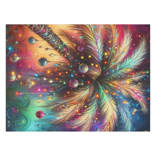 Whimsical Kerst Palmboom Tropisch Strand Levendig Tafelkleed (Voorkant (Horizontaal))