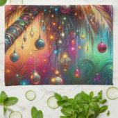 Whimsical Kerst Palmboom Tropisch Strand Levendig Theedoek (Gevouwen)