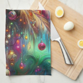 Whimsical Kerst Palmboom Tropisch Strand Levendig Theedoek (Quarter Fold)