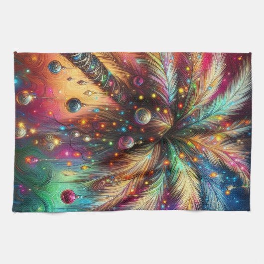 Whimsical Kerst Palmboom Tropisch Strand Levendig Theedoek (Horizontaal)